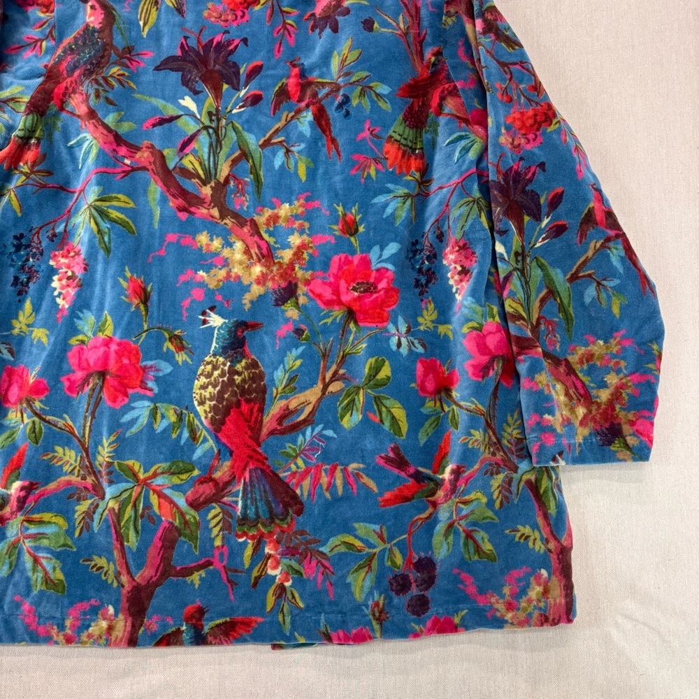 Vikolino Velvet Luxury Jacket Coat Blue Bird Printed Long Jacket Bohemian Coat - Picture 14 of 16